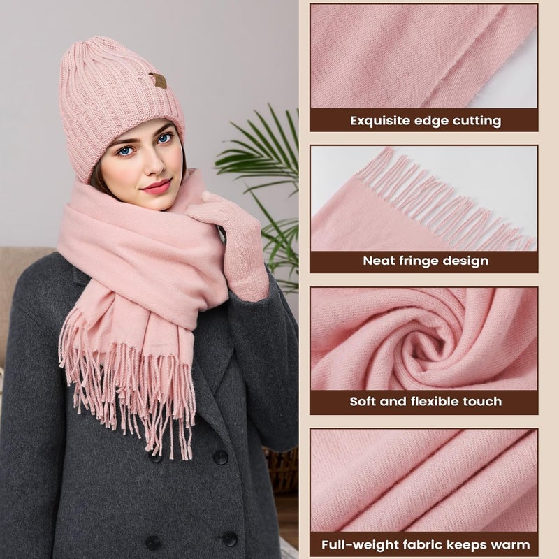 Premillow Women Winter Hat Beanie+Long Scarf+Touch Screen Gloves Set, Warm Clothes Set with Knit Fleece Lined for Women/Men Winter - Image 5
